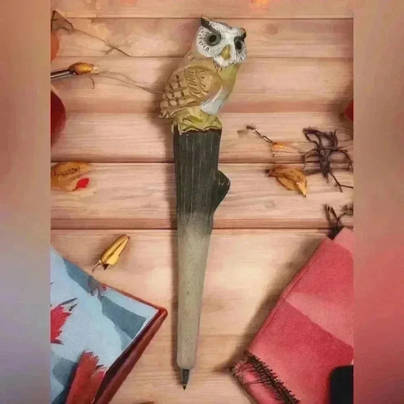 4 Hand Carved Wooden Animal Pens 1 Bear Hugging Log Holder 5 Pc Rustic Cabin - Picture 15 of 16